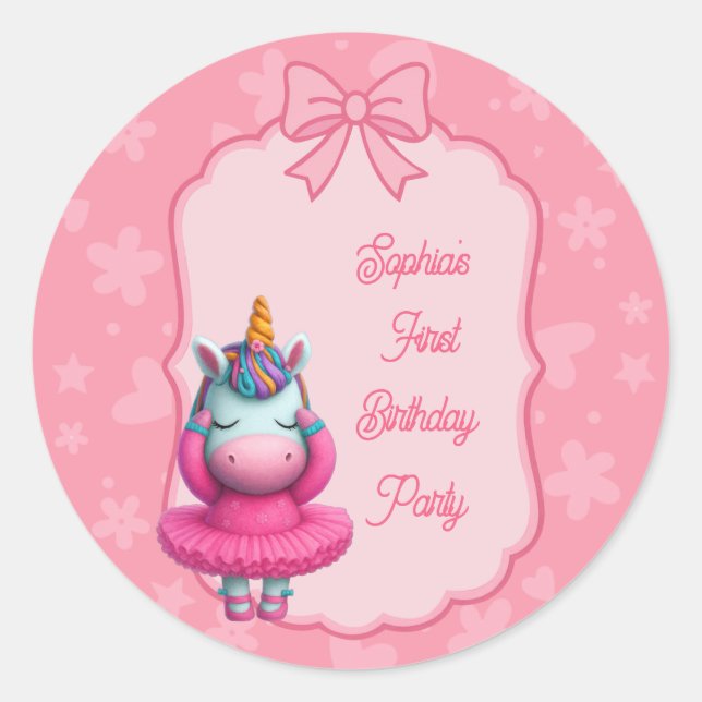 Sticker Rond Une licorne magique Invitation d'anniversaire (Devant)