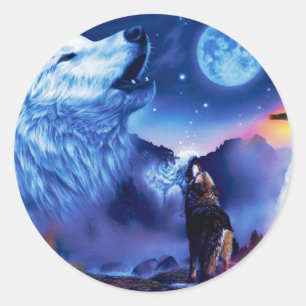 Sticker Rond Une meute de loups une nuit noire
