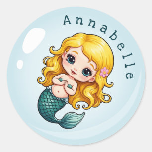 Sticker Rond Une mignonne sirène blonde dans une bulle Personna