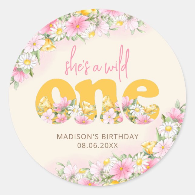 Sticker Rond Une moutarde sauvage et Fleur sauvage rose Anniver (Devant)