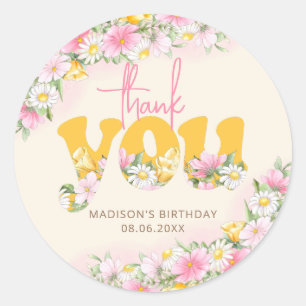 Sticker Rond Une moutarde sauvage et Merci Fleur sauvage rose