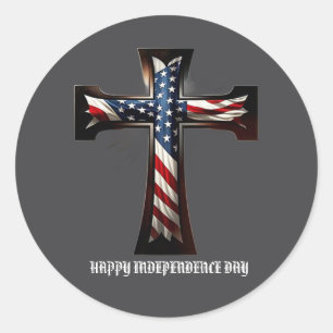 Sticker Rond Une nation sous Dieu : coutume de la Croix patriot
