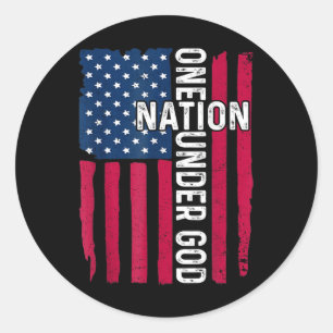 Sticker Rond Une nation sous Dieu croix chrétienne drapeau amér