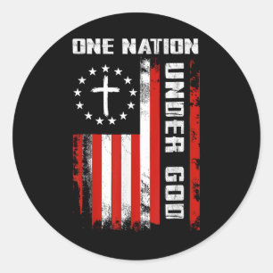 Sticker Rond Une Nation Sous Dieu Croix Du Drapeau Américain 4e