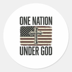 Sticker Rond Une nation sous Dieu croix patriotique