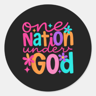 Sticker Rond Une nation sous Dieu, Jésus Bible Croix Patriotiqu
