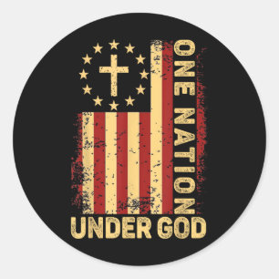 Sticker Rond Une nation sous Dieu Jésus croix chrétienne Amériq