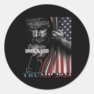 Sticker Rond Une nation sous Dieu Trump 2024 Dieu drapeau améri