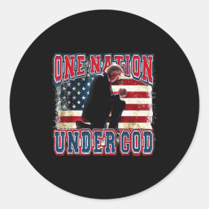 Sticker Rond Une nation sous Dieu Trump Prie Jésus Drapeau amér