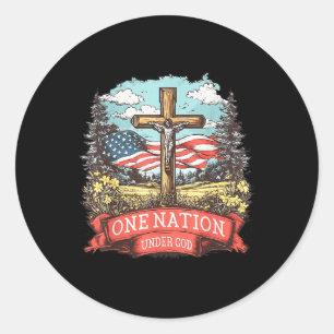 Sticker Rond Une nation sous la croix de Dieu Jésus Drapeau Foi