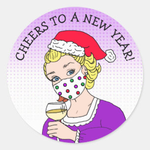 Sticker Rond Une nouvelle année, une dame rétro au visage