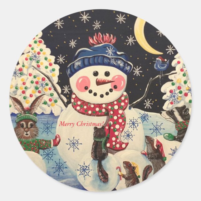 Sticker Rond "Une nuit magique dans la neige" (Devant)