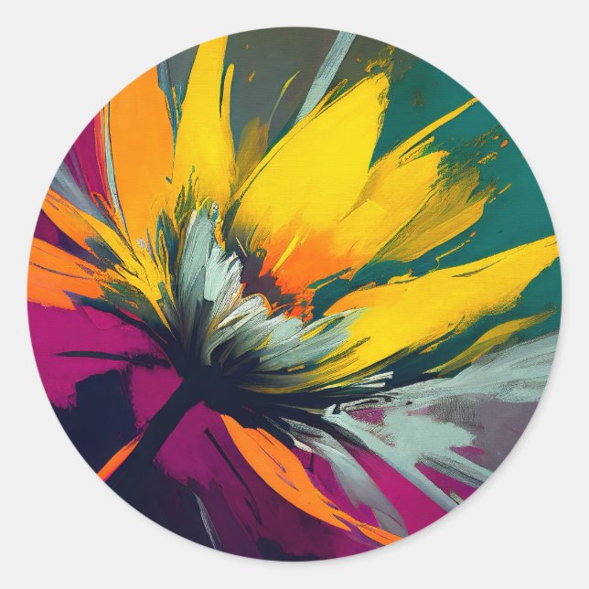 Sticker Rond Une odyssée florale – Fleur expressive en mouvemen (Devant)