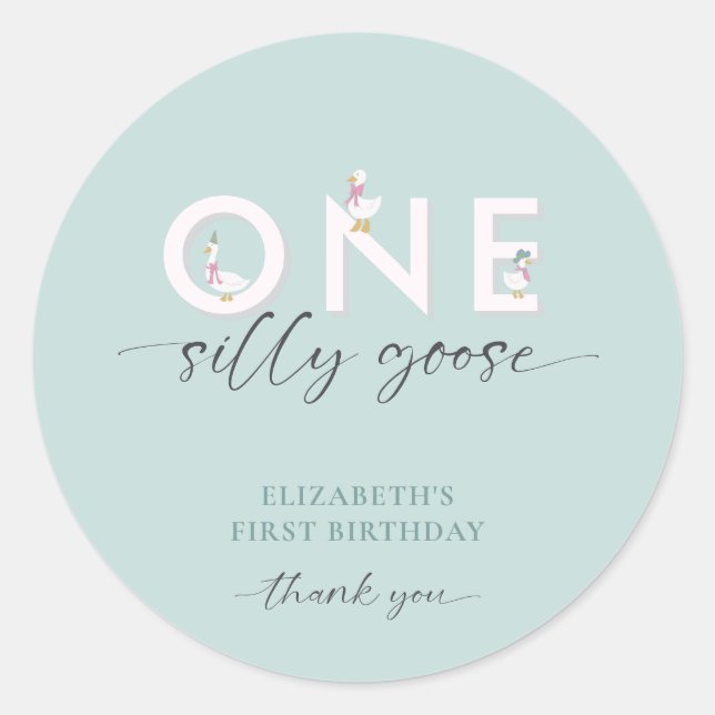 Sticker Rond Une oie bête 1er anniversaire mignonne (Devant)
