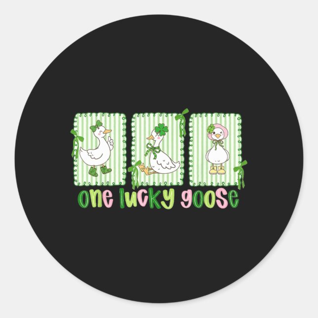 Sticker Rond Une Oie Chanceuse Shamrock St Patrick Day (Devant)