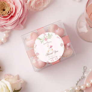 Sticker Rond Une Oie Folle Vintage Canard Rose 1er Anniversaire