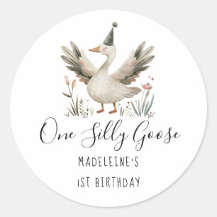 Sticker Rond Une oie sotte 1er anniversaire mignonne aquarelle