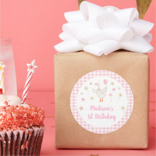 Sticker Rond Une oie sotte printemps rose marguerite premier an