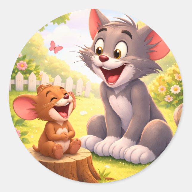 Sticker Rond Une pause joyeuse dans le jardin (Devant)