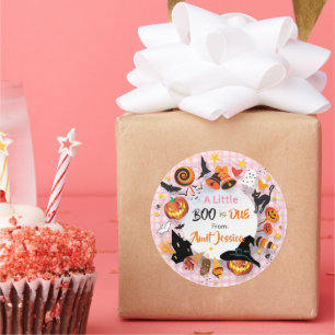 Sticker Rond Une petite chouette est due Rose Blush Gingham Bab