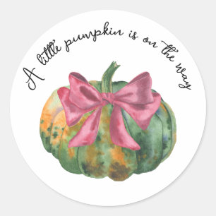 Sticker Rond Une petite citrouille est en route Baby shower d'a