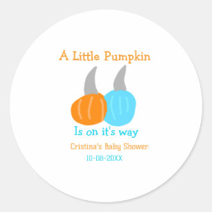 Sticker Rond Une petite citrouille est en route baby shower ora