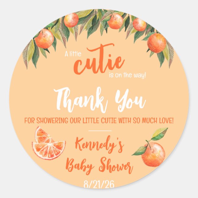 Sticker Rond Une petite CUTIE est en route ! Baby shower (Devant)