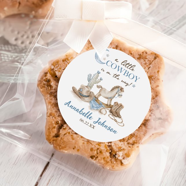 Sticker Rond Une petite douche de bébé cow-boy garçon (Créateur téléchargé)