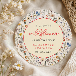 Sticker Rond Une petite fille aux fleurs sauvages Baby Shower