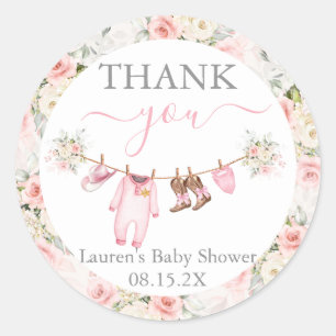Sticker Rond Une petite fille de Baby Shower rose Cowgirl