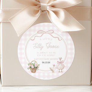 Sticker Rond Une petite oie sotte noeud floral rose Baby Shower