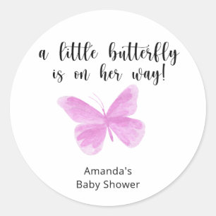 Sticker Rond Une petite papillon est en route Baby Shower