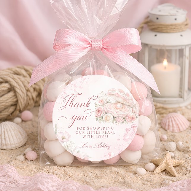 Sticker Rond Une petite perle Fête de bébé rose blush (Créateur téléchargé)