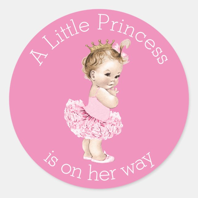 Sticker Rond Une petite princesse Ballerina Baby shower rose (Devant)