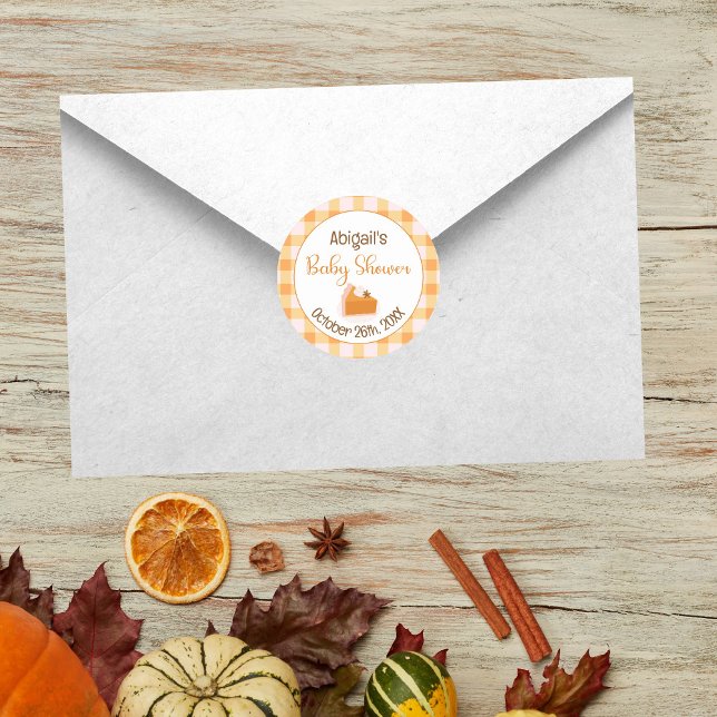 Sticker Rond Une Petite Tarte À La Cutie En vichy Baby shower A (Cutie Pie Gingham Fall Baby Shower Classic Round Sticker)