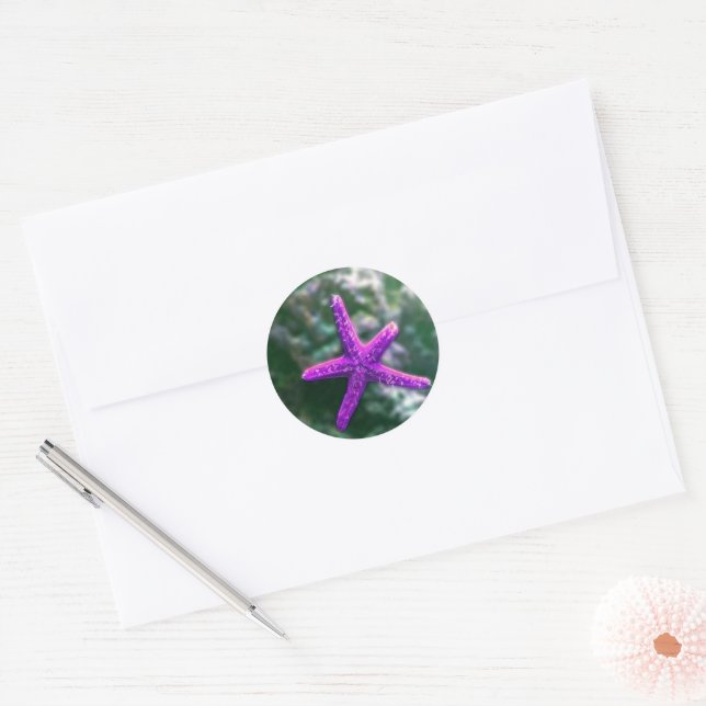 Sticker Rond Une Plage Rocky Starfish violette (Enveloppe)