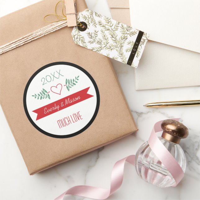 Sticker Rond Une revue des années Fêtes de Noël en famille (Cadeaux)