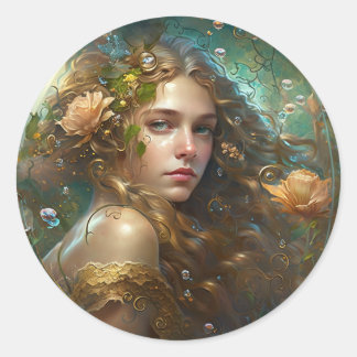 Sticker Rond Une sirène d'imaginaire aux cheveux flottants et a