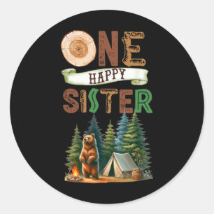 Sticker Rond Une sœur campeuse heureuse pour son premier annive