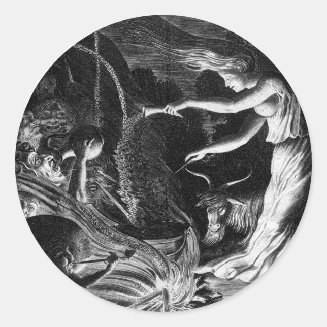 Sticker Rond Une Sorcière À Son Cauldron Entourée De J Wellcome (Devant)