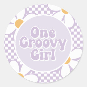 Sticker Rond Une Super fille Purple Daisy Checker