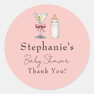 Sticker Rond Une Tini One Est En Route Pink Martini Baby Shower