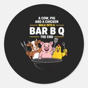 Sticker Rond Une vache, un cochon et un poulet entrent dans un