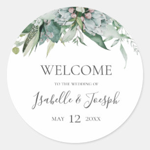 Sticker Rond Une verdure succulente   Bienvenue Mariage