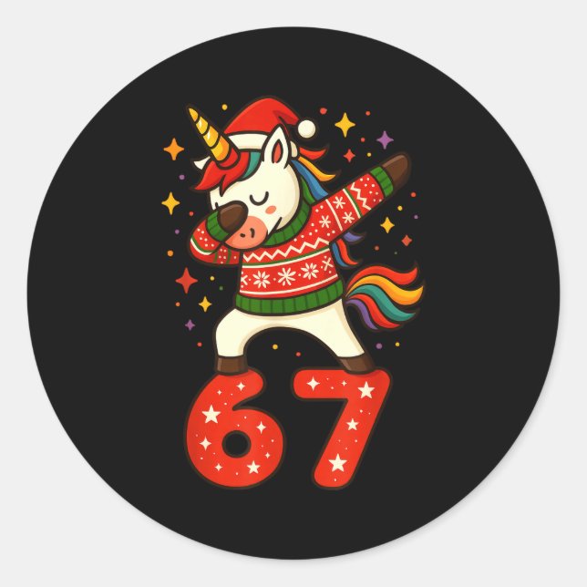 Sticker Rond Unicorn 67 Meme Six Seven Funny Christmas  (Devant)