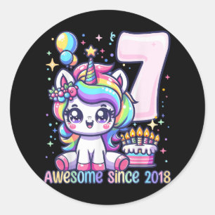 Sticker Rond Unicorn 7e anniversaire 7 année Ancien Unicorn Par