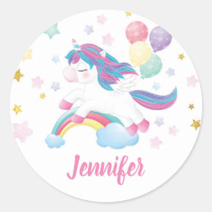 Sticker Rond Unicorn Anniversaire de la fête Prénom Customisé