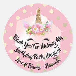 Sticker Rond Unicorn Anniversaire Favoriser Rose Étincelle Poin