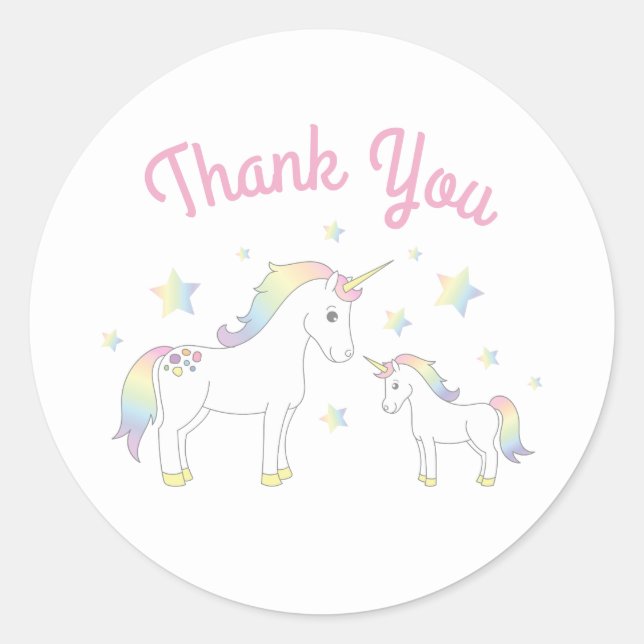 Sticker Rond Unicorn Baby shower Pastel Rainbow Cute (Devant)