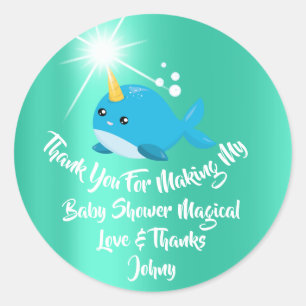 Sticker Rond Unicorn Baleine de mer Favoriser Baby shower de re